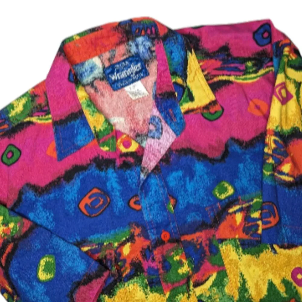 Men's Vintage 90's Wrangler Western Rainbow Tie Dye Colorful Shirt Large